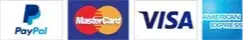 Secure payment options including PayPal, Mastercard, Visa and American Express