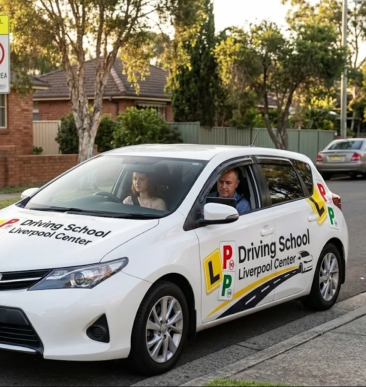 Driving School Liverpool Centre instructor coaching a learner during driving test preparation in south-west Sydney